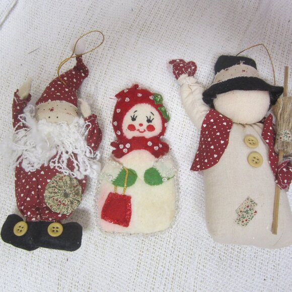 VTG SET OF 3 SOFT CLOTH CHRISTMAS ORNAMENTS - Picture 1 of 3
